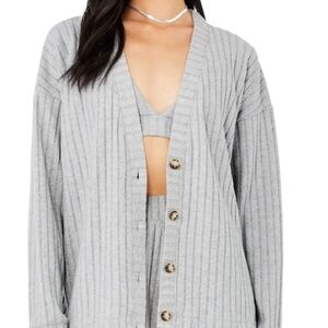 Alo Yoga V Neck Button Down Cardigan in Grey, size L.